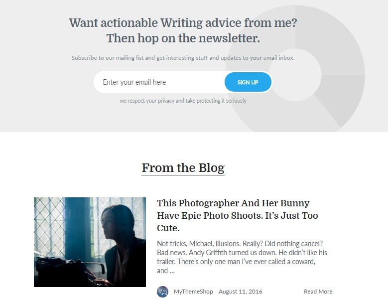 writer theme blog and email box