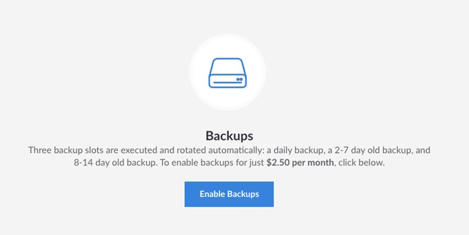 Backup storage in linode dashboard