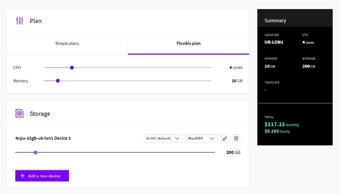 Flexible plans of UpCloud cloud servers