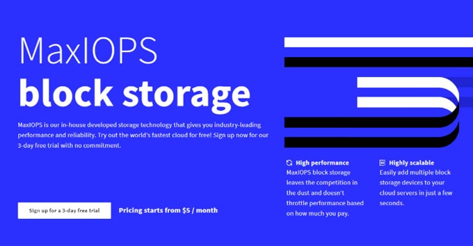 MaxIOPS block storage servers of UpCloud