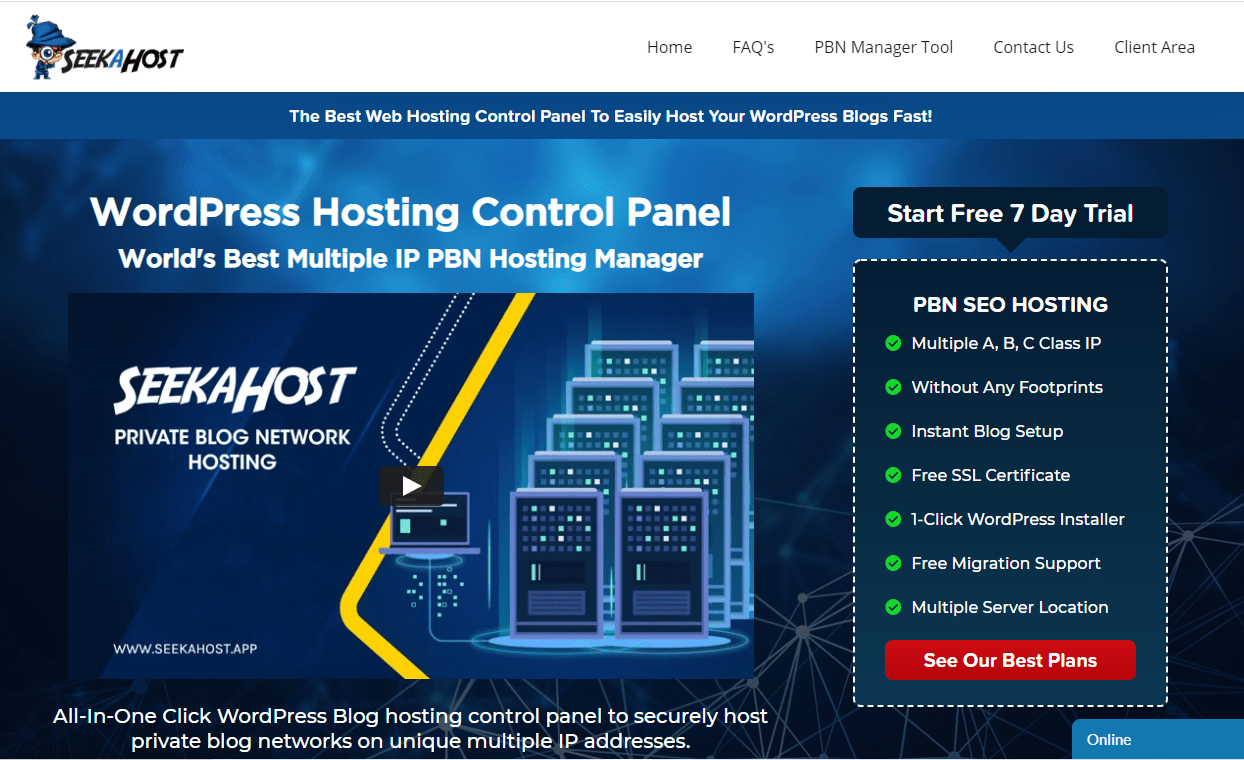 SeekaHost PBN management tool with hosting control panel
