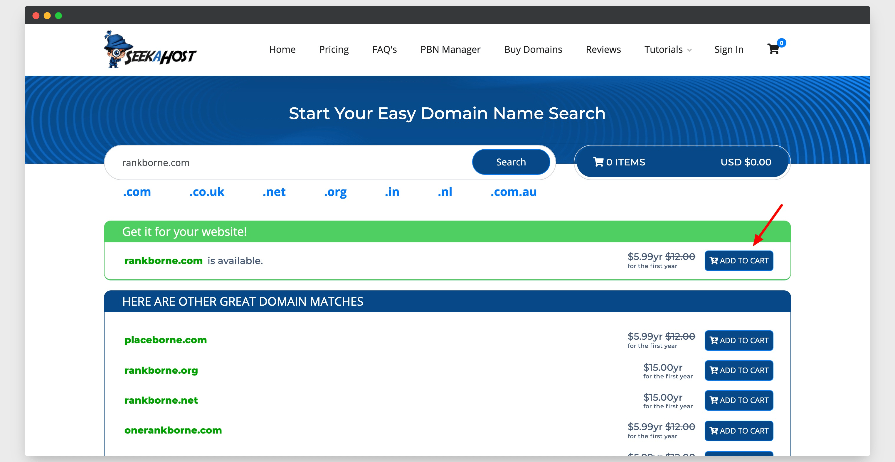 add domain to cart