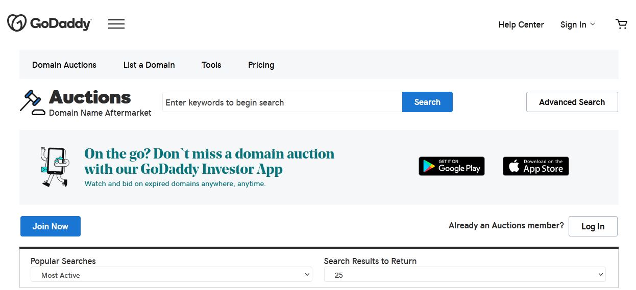 godaddy- domain-auctions