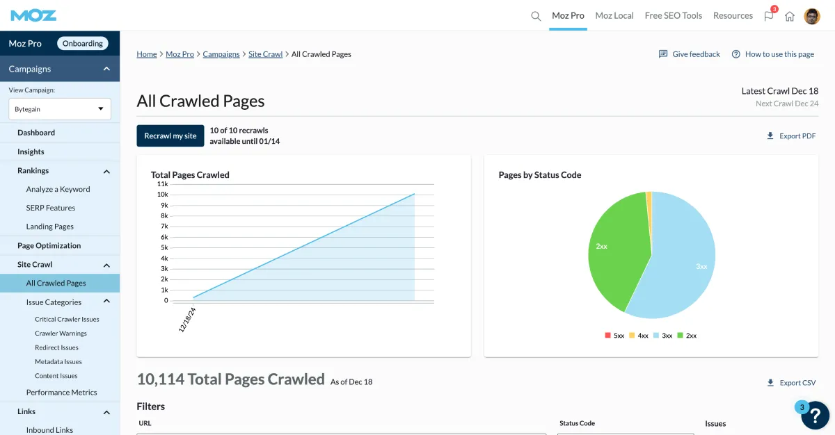 site crawls audit moz pro